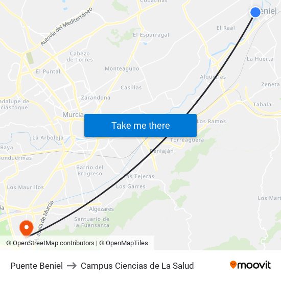 Puente Beniel to Campus Ciencias de La Salud map