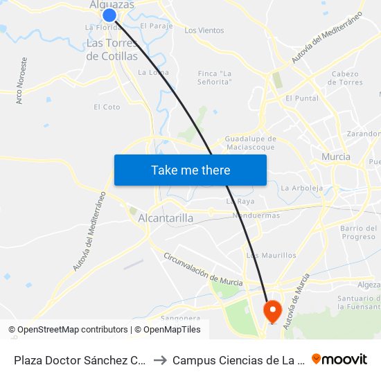 Plaza Doctor Sánchez Cañas I to Campus Ciencias de La Salud map