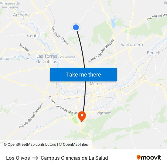 Los Olivos to Campus Ciencias de La Salud map