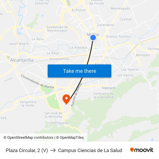 Plaza Circular, 2 (V) to Campus Ciencias de La Salud map