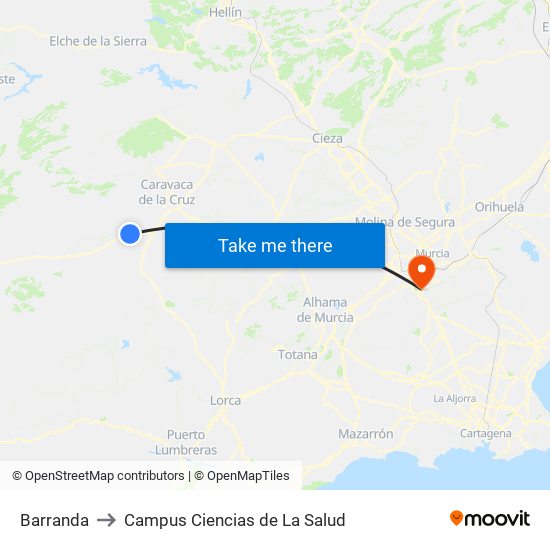 Barranda to Campus Ciencias de La Salud map