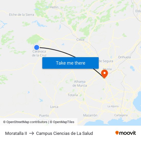 Moratalla II to Campus Ciencias de La Salud map