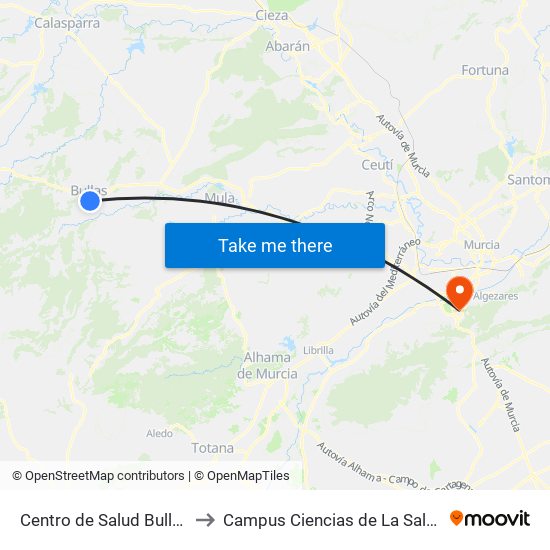 Centro de Salud Bullas to Campus Ciencias de La Salud map