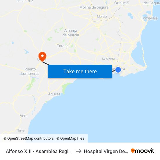 Alfonso XIII - Asamblea Regional (Frente) to Hospital Virgen Del Alcazar map