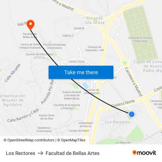 Los Rectores to Facultad de Bellas Artes map