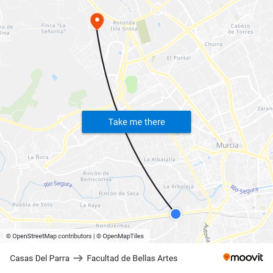 Casas Del Parra to Facultad de Bellas Artes map