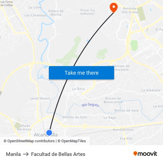 Manila to Facultad de Bellas Artes map