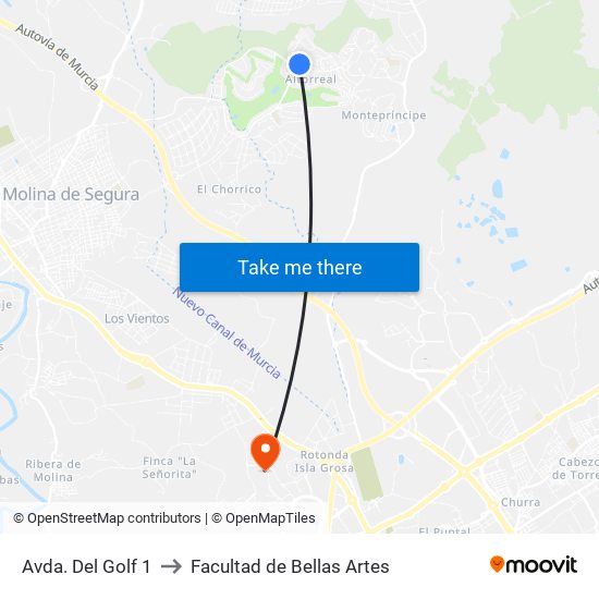 Avda. Del Golf 1 to Facultad de Bellas Artes map