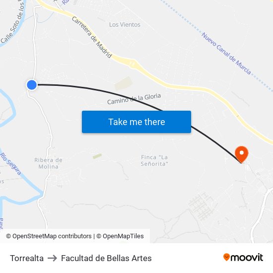 Torrealta to Facultad de Bellas Artes map