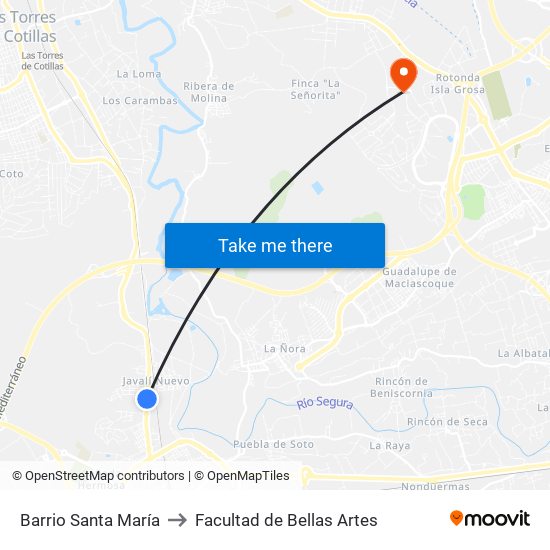 Barrio Santa María to Facultad de Bellas Artes map