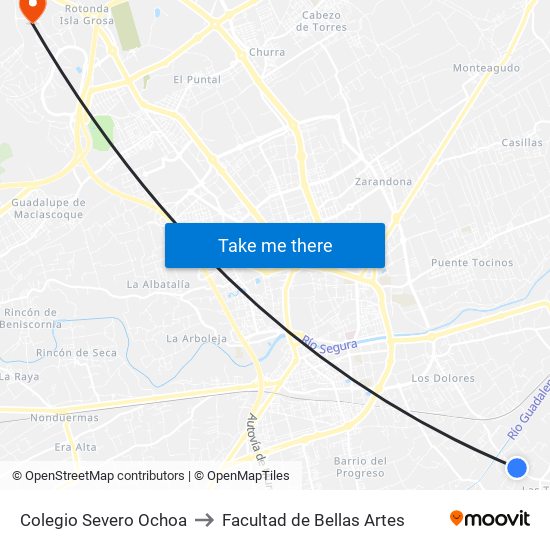 Colegio Severo Ochoa to Facultad de Bellas Artes map