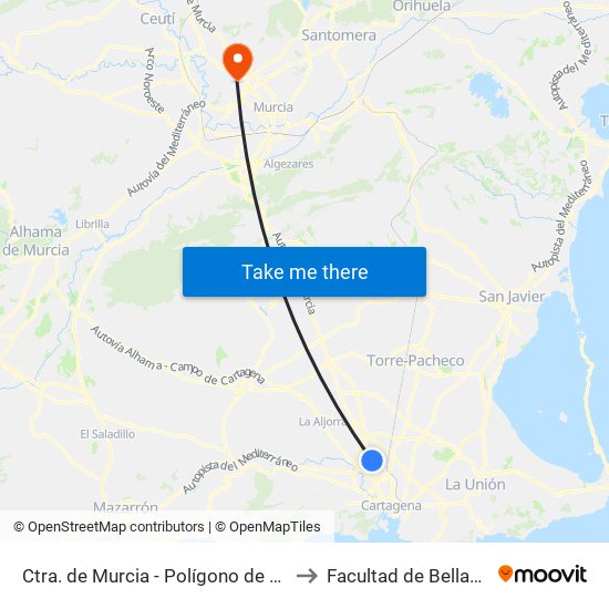 Ctra. de Murcia - Polígono de Santa Ana to Facultad de Bellas Artes map