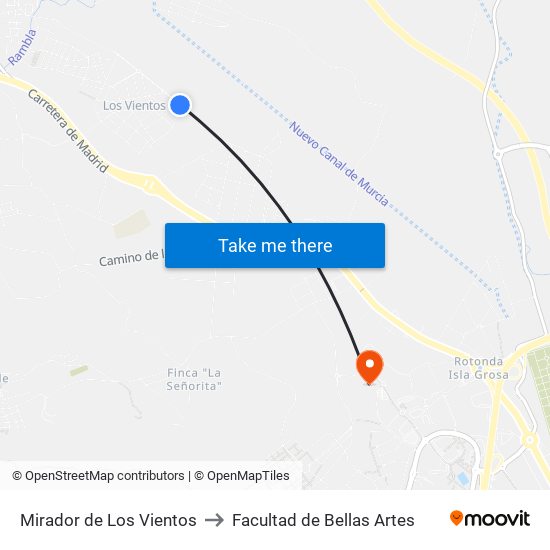 Mirador de Los Vientos to Facultad de Bellas Artes map