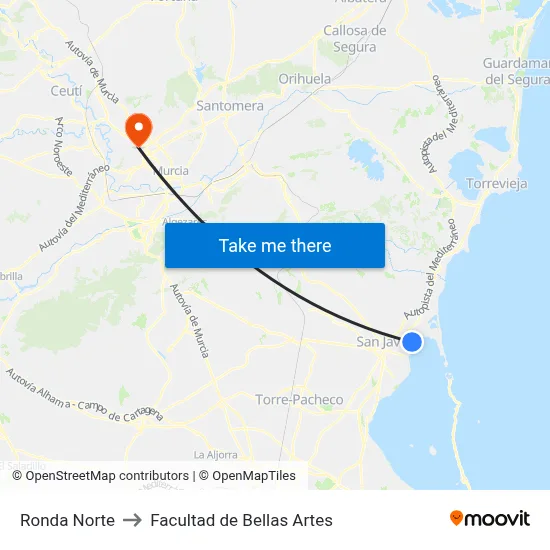 Ronda Norte to Facultad de Bellas Artes map