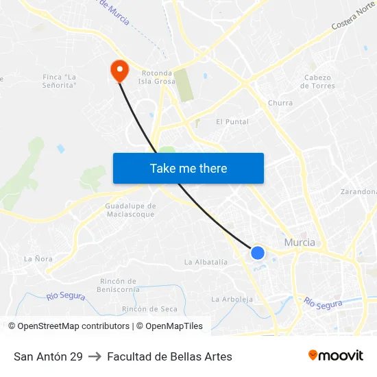 San Antón 29 to Facultad de Bellas Artes map