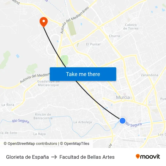 Glorieta de España to Facultad de Bellas Artes map