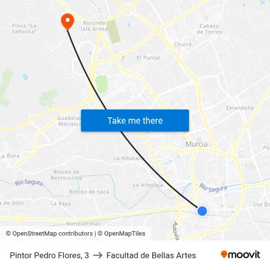 Pintor Pedro Flores, 3 to Facultad de Bellas Artes map
