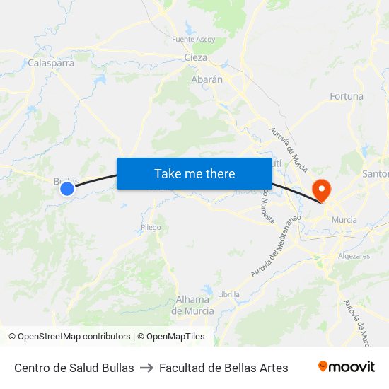 Centro de Salud Bullas to Facultad de Bellas Artes map