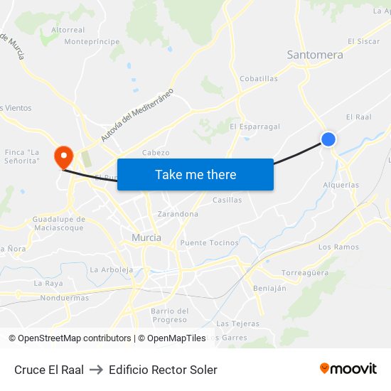 Cruce El Raal to Edificio Rector Soler map