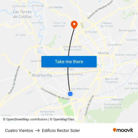 Cuatro Vientos to Edificio Rector Soler map