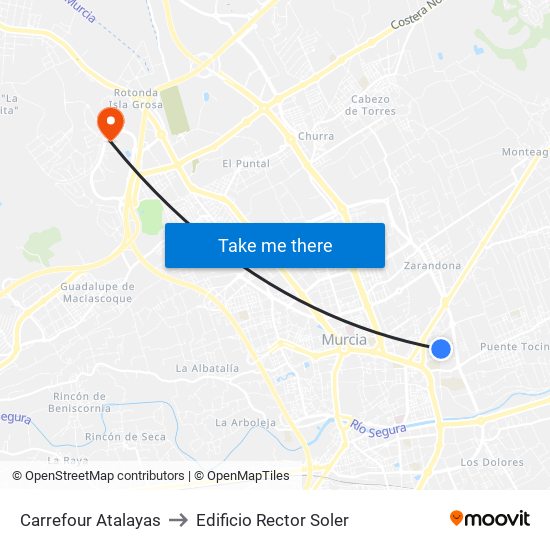 Carrefour Atalayas to Edificio Rector Soler map