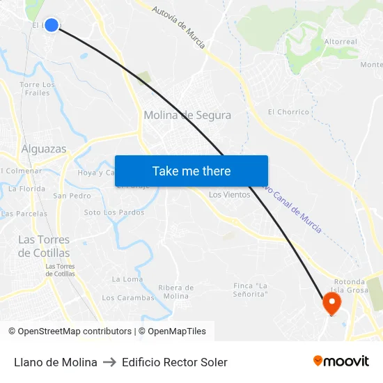 Llano de Molina to Edificio Rector Soler map