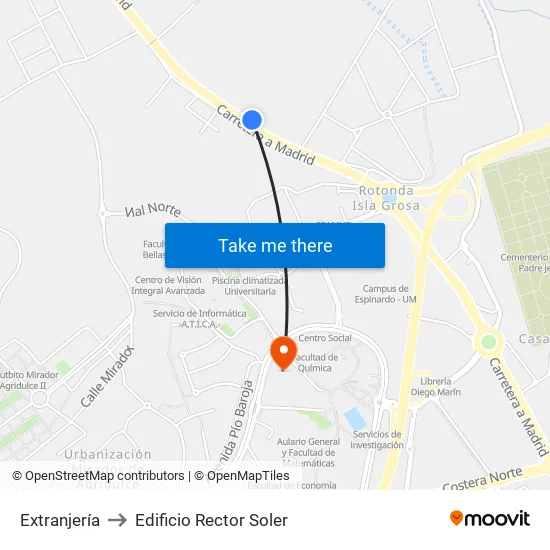 Extranjería to Edificio Rector Soler map