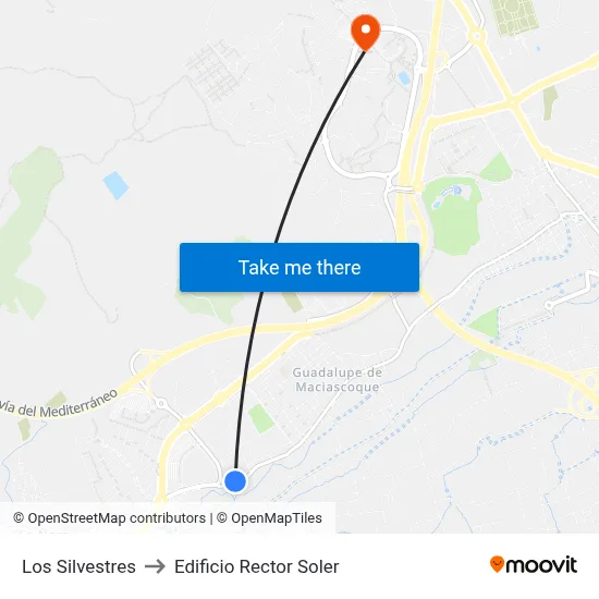 Los Silvestres to Edificio Rector Soler map