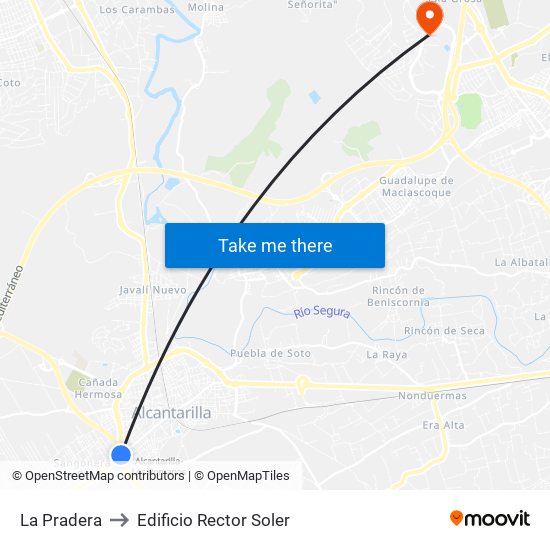 La Pradera to Edificio Rector Soler map