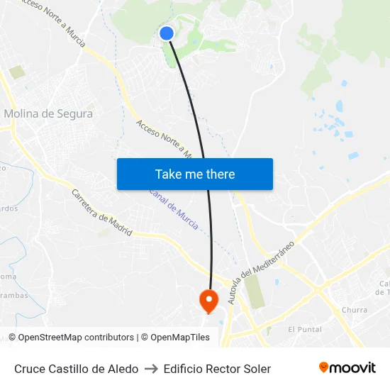 Cruce Castillo de Aledo to Edificio Rector Soler map