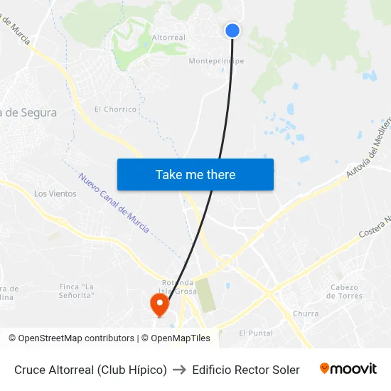 Cruce Altorreal (Club Hípico) to Edificio Rector Soler map