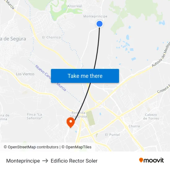 Montepríncipe to Edificio Rector Soler map