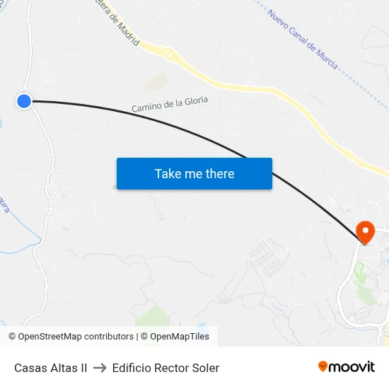 Casas Altas II to Edificio Rector Soler map