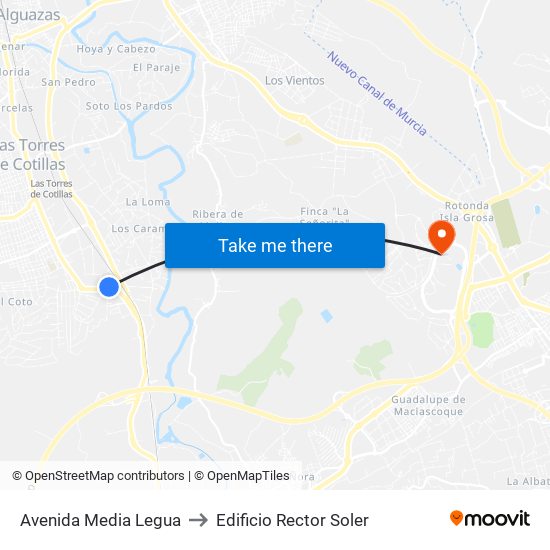 Avenida Media Legua to Edificio Rector Soler map