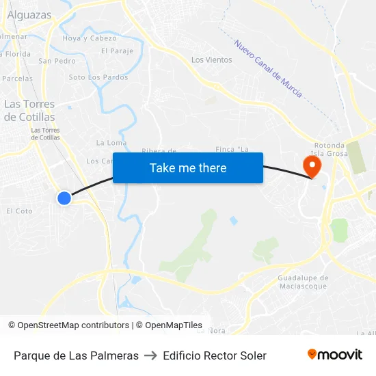 Parque de Las Palmeras to Edificio Rector Soler map
