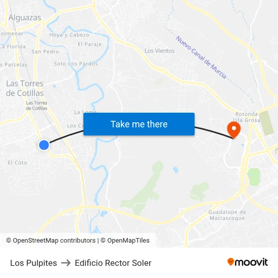 Los Pulpites to Edificio Rector Soler map