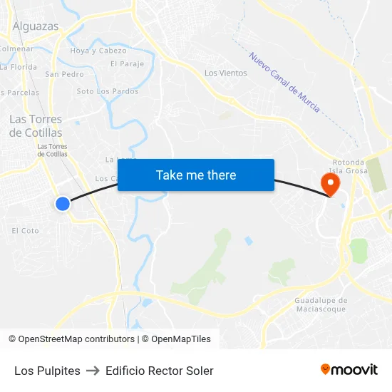 Los Pulpites to Edificio Rector Soler map