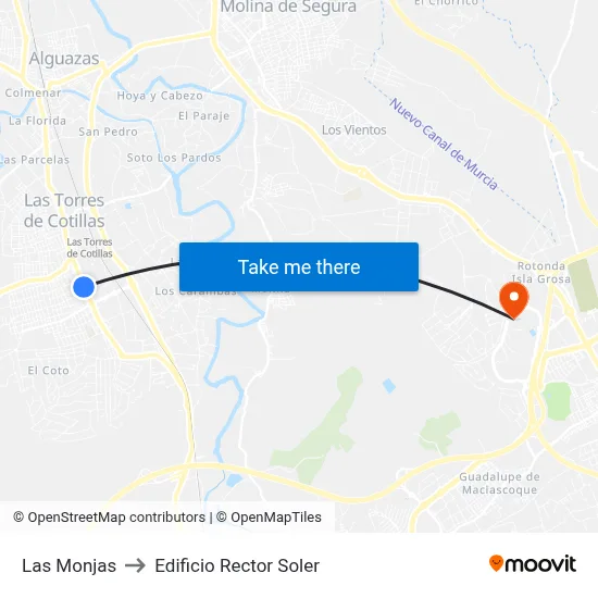 Las Monjas to Edificio Rector Soler map