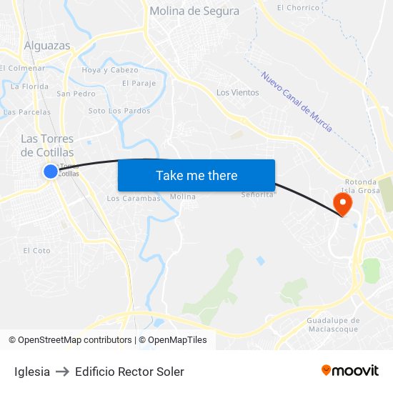 Iglesia to Edificio Rector Soler map