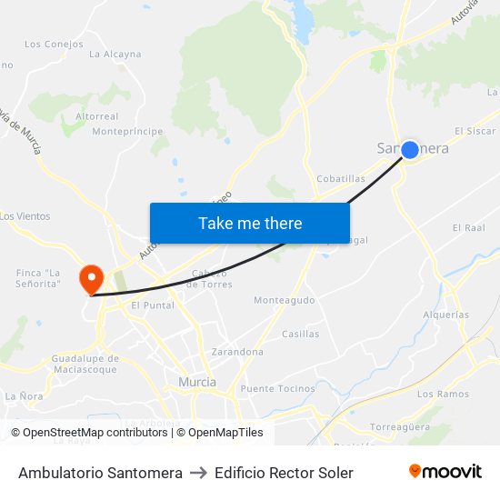 Ambulatorio Santomera to Edificio Rector Soler map