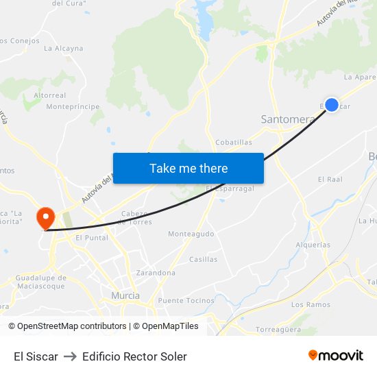 El Siscar to Edificio Rector Soler map