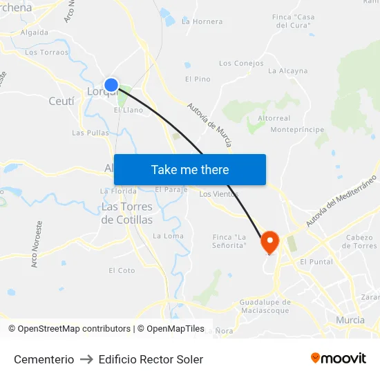 Cementerio to Edificio Rector Soler map