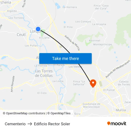 Cementerio to Edificio Rector Soler map