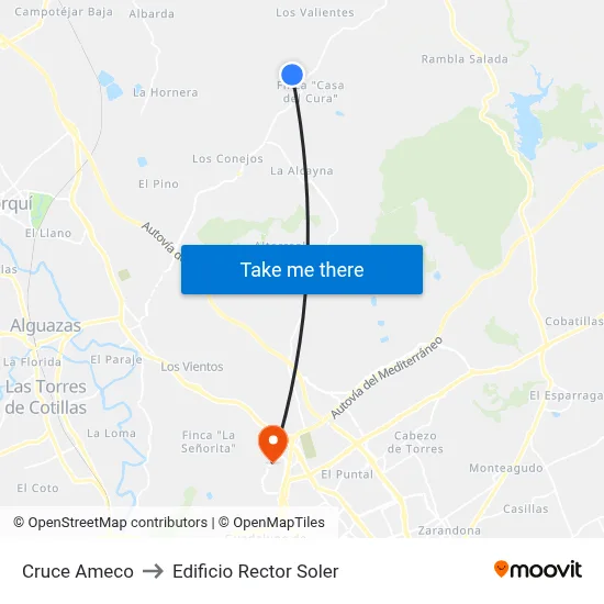 Cruce Ameco to Edificio Rector Soler map