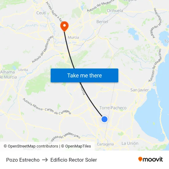 Pozo Estrecho to Edificio Rector Soler map