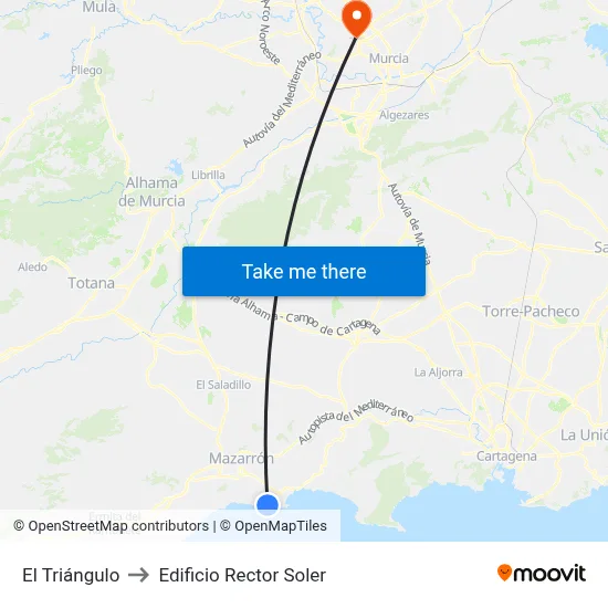 El Triángulo to Edificio Rector Soler map