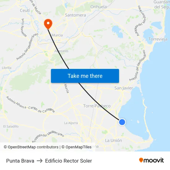 Punta Brava to Edificio Rector Soler map