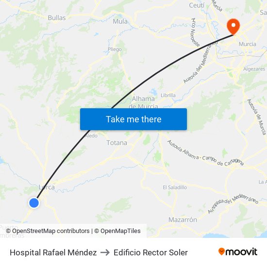 Hospital Rafael Méndez to Edificio Rector Soler map