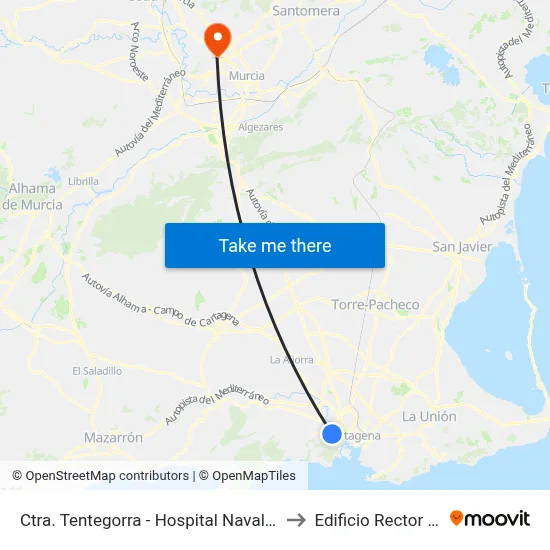 Ctra. Tentegorra - Hospital Naval (Frente) to Edificio Rector Soler map