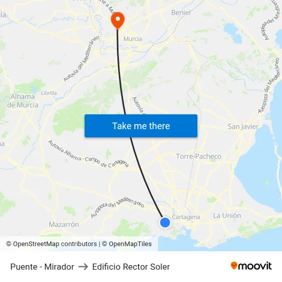 Puente - Mirador to Edificio Rector Soler map